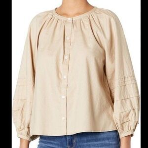 Levi’s Women’s Beige Button Front Blouse Peasant Top Long Sleeve Size 3XL NWT